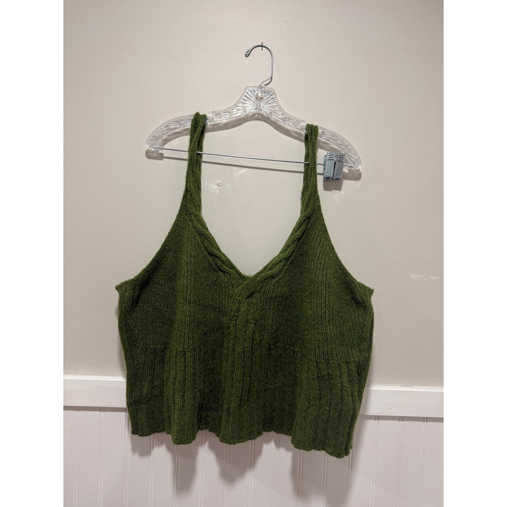 Anthropologie Cropped Knit Sleeveless Sweater Top Green Women